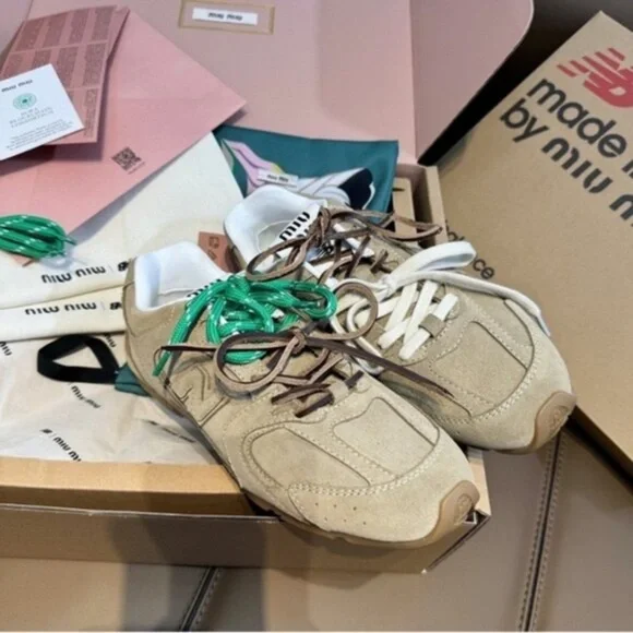 Miu Miu Beige and Green Sneakers - Picture 1 of 9